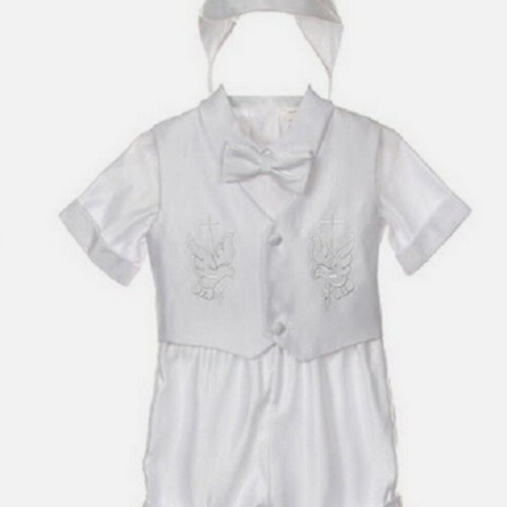 Baby Boy Christening Baptism white Outfit dove and Cross short set XS-S-M-L-XL